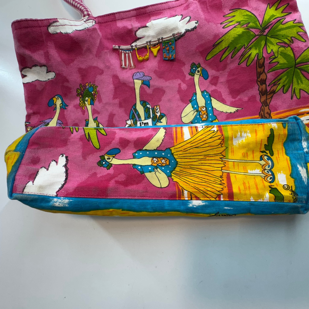 Anne Ormsby Vintage Tote Bag Colorful Flamingos Pink Yellow - Picture 4 of 12